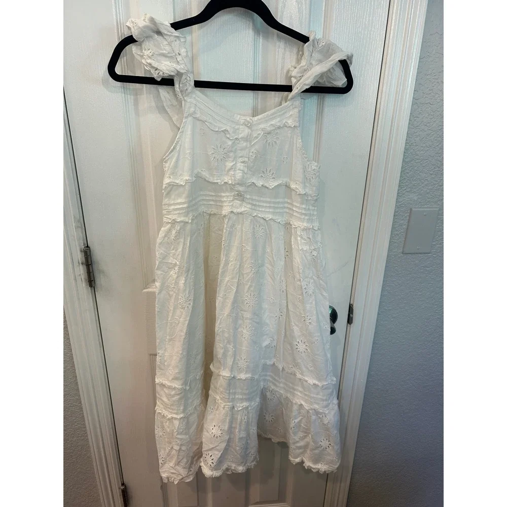 Zara Dress White Eyelet Ruffle Sleeve Tiered Boho‎ Summer Sun Dress Kids 13-14